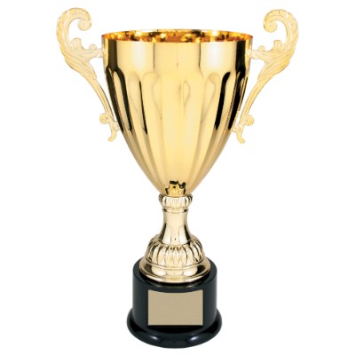 14 1/2" Gold Completed Metal Cup Trophy On Plastic Base