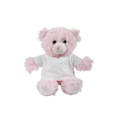 soft plush Pink Curly Sitting Bear with doctor jacket