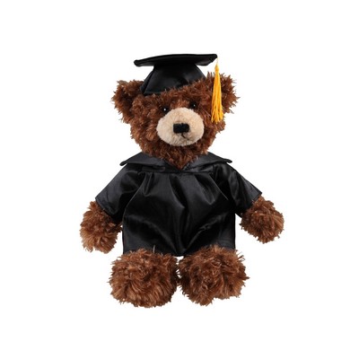 soft plush Chocolate Brandon Bear with graduation cap &gown