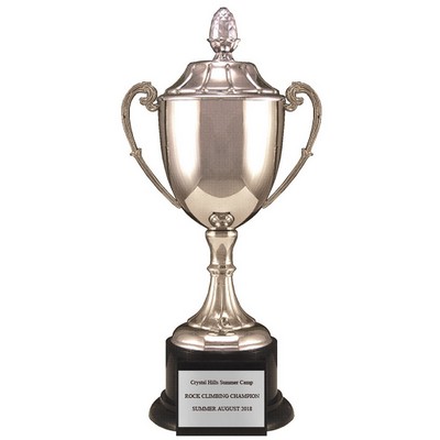 12" Nickel Plated Polished Acorn Top Trophy Cup w/Black Base