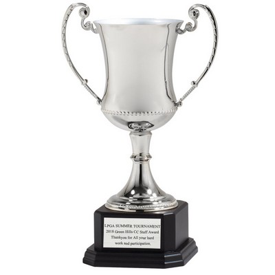 13" Nickel Plated Trophy Cup w/Blackwood Base