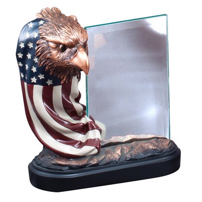 7" Bronze Electroplated Eagle Draped American Flag Trophy