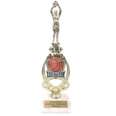 13" Male Basketball Trophy Riser w/Figure on Marble Base