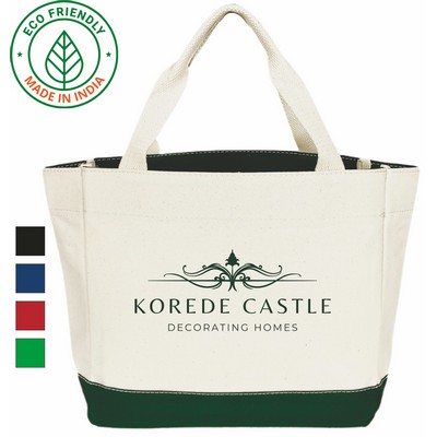 16 oz Cotton Canvas Tote Bag Green Trim - Eco Friendly Elegant Tote 13 x 12 x 5