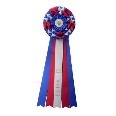 Custom Multi Layered Pleated & Flower Rosette Ribbon w/ 5 Streamers (9"x 27")