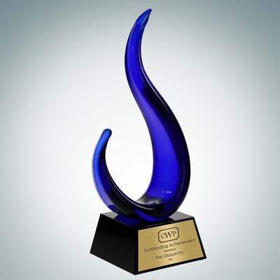 Art Glass The Blue Jay Award w/Gold Plate