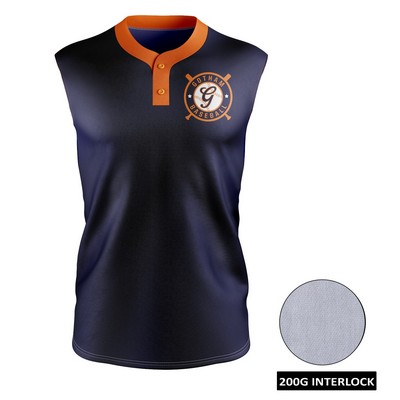 Men's Premium Full Sublimation 2-Button Front Sleeveless Baseball Jersey - Interlock