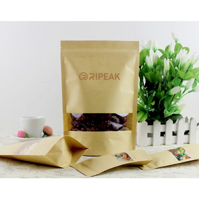 7.1 x 11.9 Inch Kraft Bags with Window Stand Up Ziplock Seal Paper Bag Resealable Food Storage Pouch