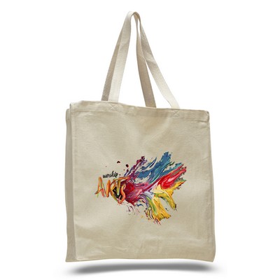 12 Oz. Natural Canvas Book Tote Bag w/ Full Gusset - Full Color Transfer (14"x15"x4")