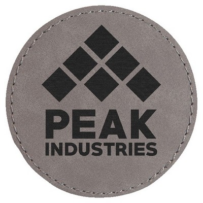 Round Engraved Patch with Adhesive, Gray Faux Leather, 3" diameter