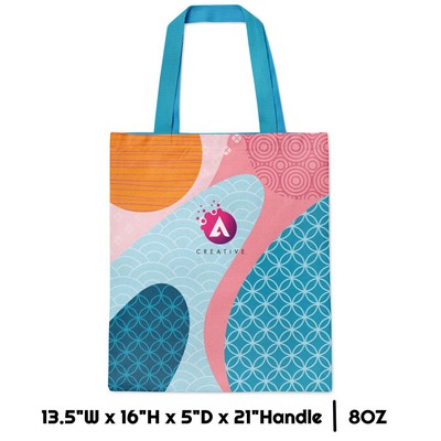 Full Sublimation 8 Oz Poly Canvas Tote Bag - 13.5"W X 16"H X 5"D X 21"Handle