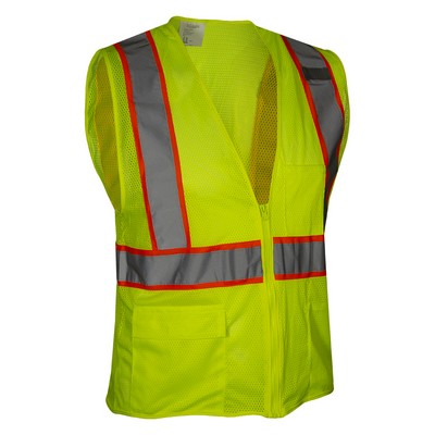 Hi-Vis Mesh Economy Contrasting Tape Safety Vest -Fluorescent Yellow-Green