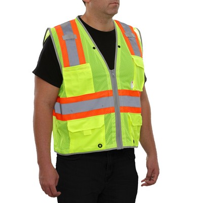 Hi-Vis Surveyor Mesh Multi-Pocket Safety Vest-10 Pockets/Orange Contrast