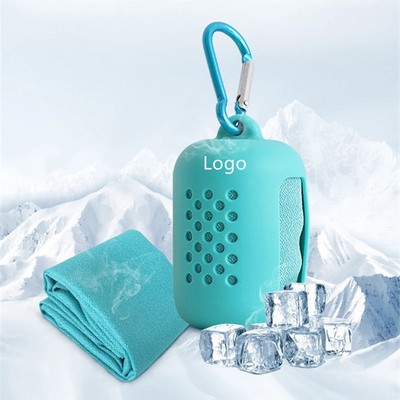 Instant Cold Ice Feeling Chilly Cooling Towel with Silicone Case Quick-Drying (Small)