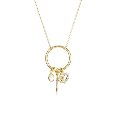 Poetic Collection Diamondlite Cubic Zirconia and Mother of Key to My Heart Charm Necklace - Gold