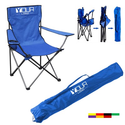 Portable Folding Beach Chair with Arm Rest Cup Holder and Carrying Bag