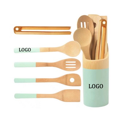 Painted Handle Bamboo Spatula Set