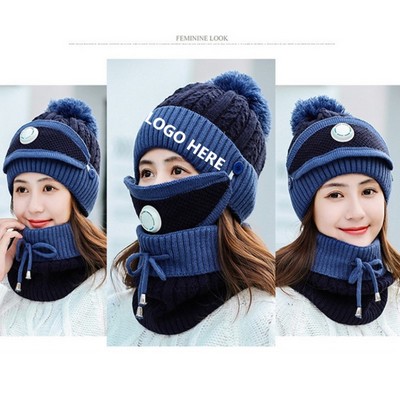 22" 3-Piece Unisex Knitted Hat w/Scarf & Mask