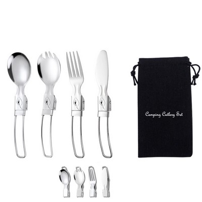 Stainless Steel Camping Folding Cutlery Set