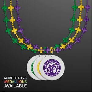 Fleur de Lis Beads for Mardi Gras with White Medallion - Domestic Print