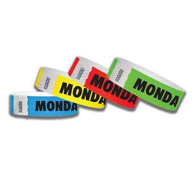 3/4" wide x 10" long - 3/4" Monday Tyvek Wristbands Printed 1/0