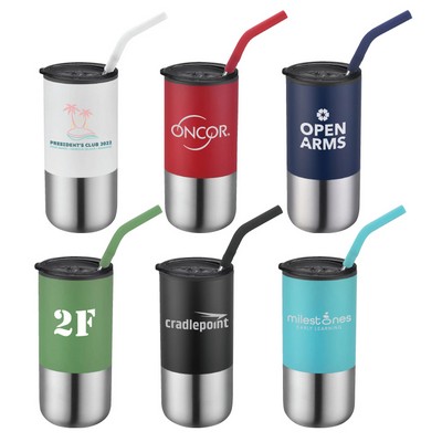 Emery 18 oz. Double Walled Stainless Steel Tumbler w/Silicone Tip Straw