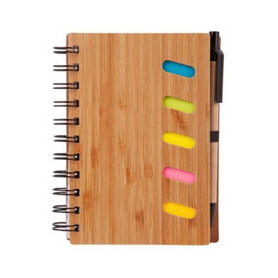 Sticky Notes Bamboo Notebook With Pen 4.75" x 6"