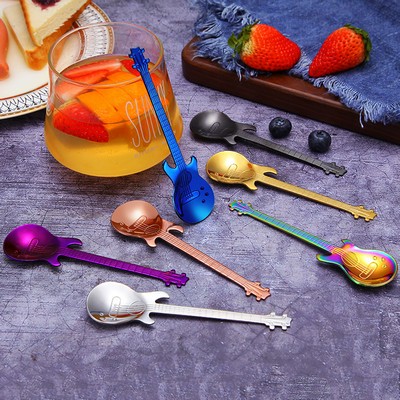 Guitar Spoons Coffee Teaspoon Stainless Steel Cute Demitasse Tea Spoon ( Blue )