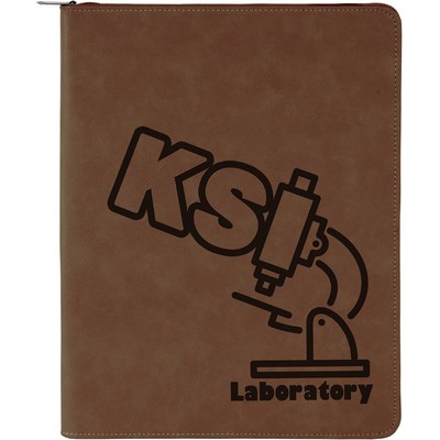 9 1/2" x 12" Dark Brown with Zipper Laserable Leatherette Portfolio with Notepad