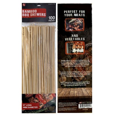 12" Bamboo BBQ Skewer Set. 100 Pcs