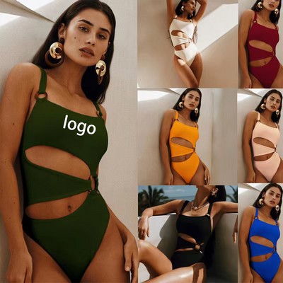 Women'S O-Ring Cutout Halter One Piece High Cut Bathing Suit