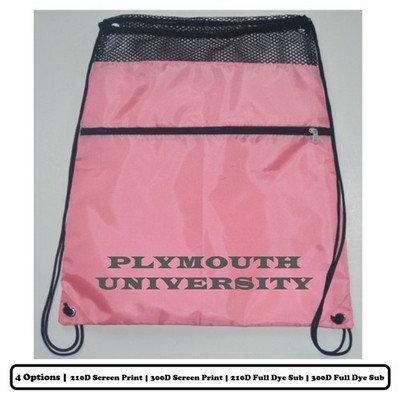 Full Sublimation Mesh-Top Polyester Drawstring Bag With Horizontal-Zip Pocket