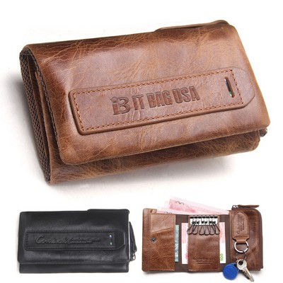 Genuine Leather Key Holder Wallet Men Coffee Black