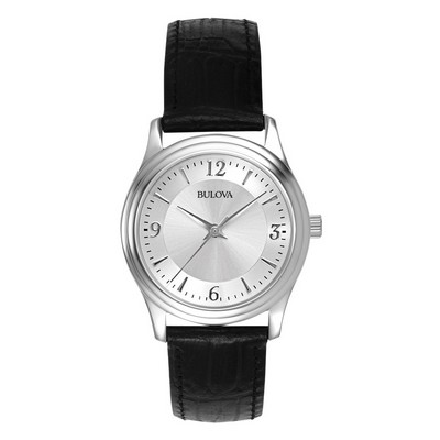 Bulova® Corporate Collection Ladies Silver Dial Watch w/Black Leather Strap