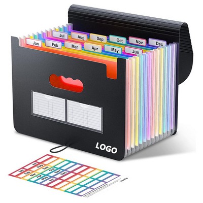 Letter/A4 Size with Colorful Tabs Portable 12 Pockets Expanding File Folders