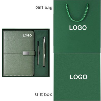 8 1/2" x 5 3/4" A5 Size Leather-Covered Notebook w/Ballpoint Pen Gift Set