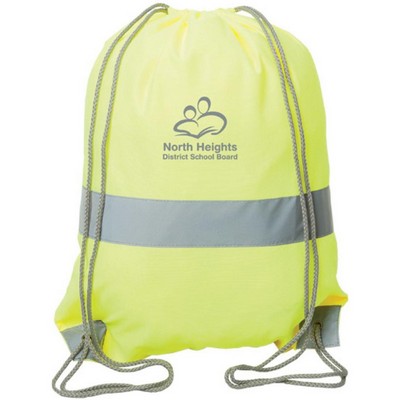 Hi Vis Cinch Sports Bag Reflective Tape Safety Drawstring Backpack