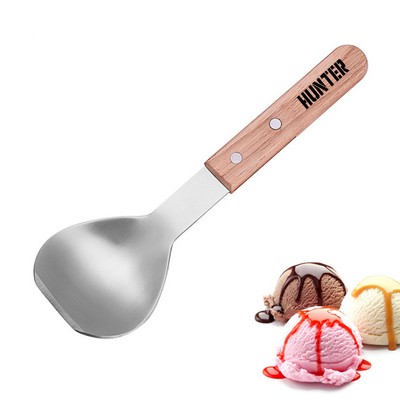 Stainless steel wooden handle ice cream spoon kitchen tool