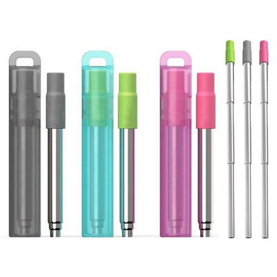 Reusable Stainless Steel Telescopic Straw with Silicone Tip and Travel Case