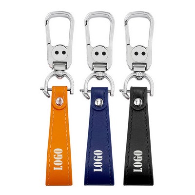 Pu Leather Key Chain With Belt Clip Loop Metal Car Keychain