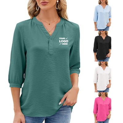 Women's Casual 3/4 Sleeve Henley V-Neck