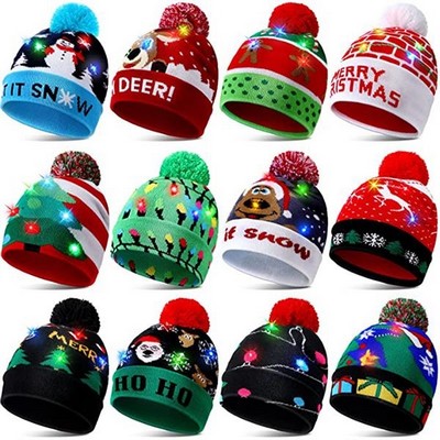 Christmas LED Beanie Hat Light Up Winter Knit Cap