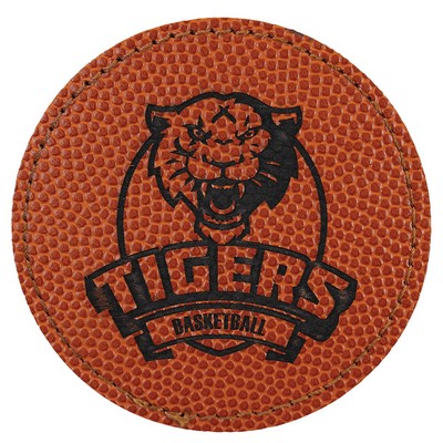 Round Engraved Basketball Patch with Adhesive, Faux Leather, 3" diameter