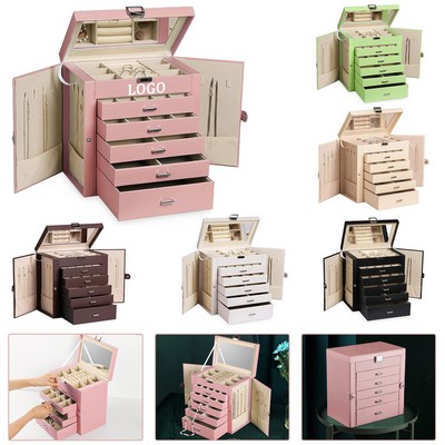 6 Tier PU Leather Jewelry Box with Lock