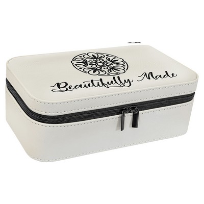 Faux Leather Jewelry Box, White, 7 1/2" X 4 1/2"