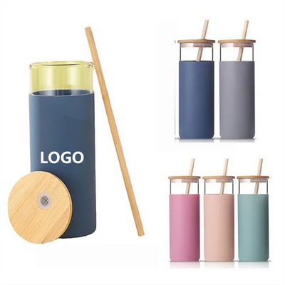 16 OZ Bamboo Lid Tumbler Glass Water Bottle