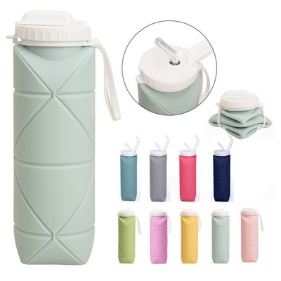 20oz Silicone Collapsible Sports Water Bottle With Straw