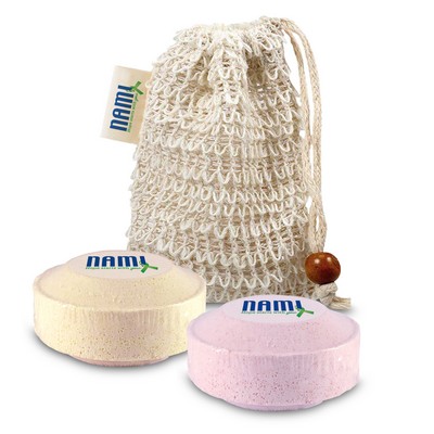 Loofah Bag with 2 Shower Steamers & Sewn-in Tag