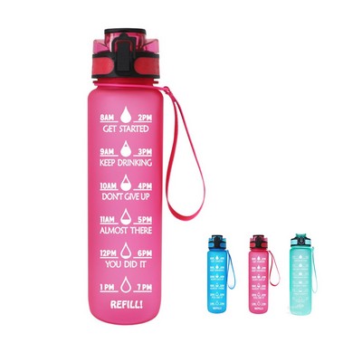 32 Oz. Motivational Sports Water Bottle with Time Mark