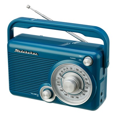 Studebaker Portable AM/FM Radio w/Headphone Jack (Blue)